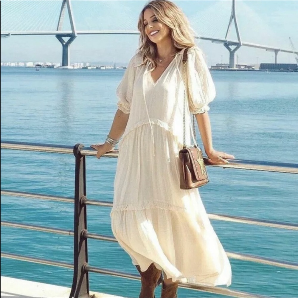 SOLD OUT  size L NWT ZARA TIERED MIDI DRESS VANILLA